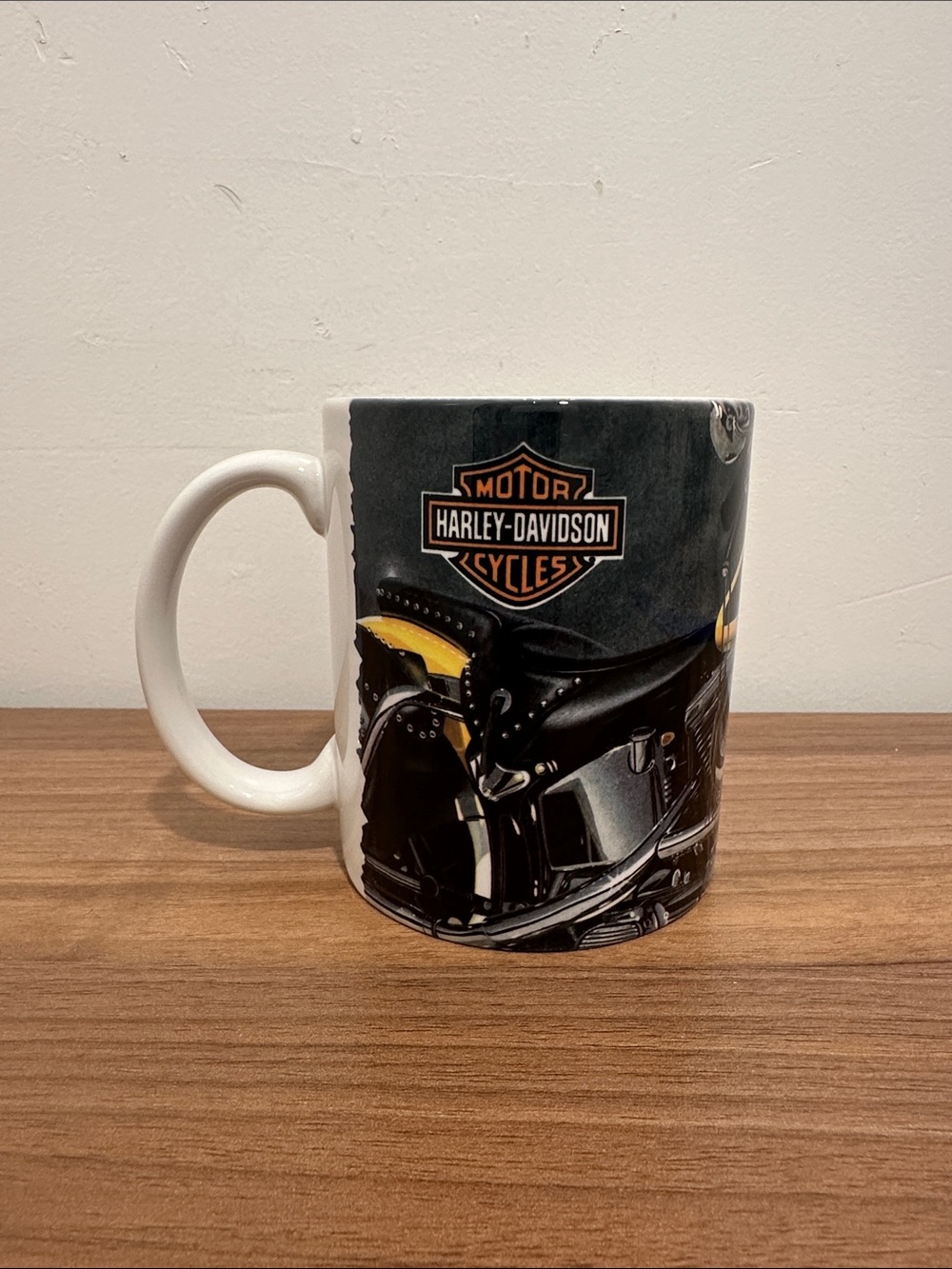 2002 Harley-Davidson Black and Orange Motorbike Ceramic Mug